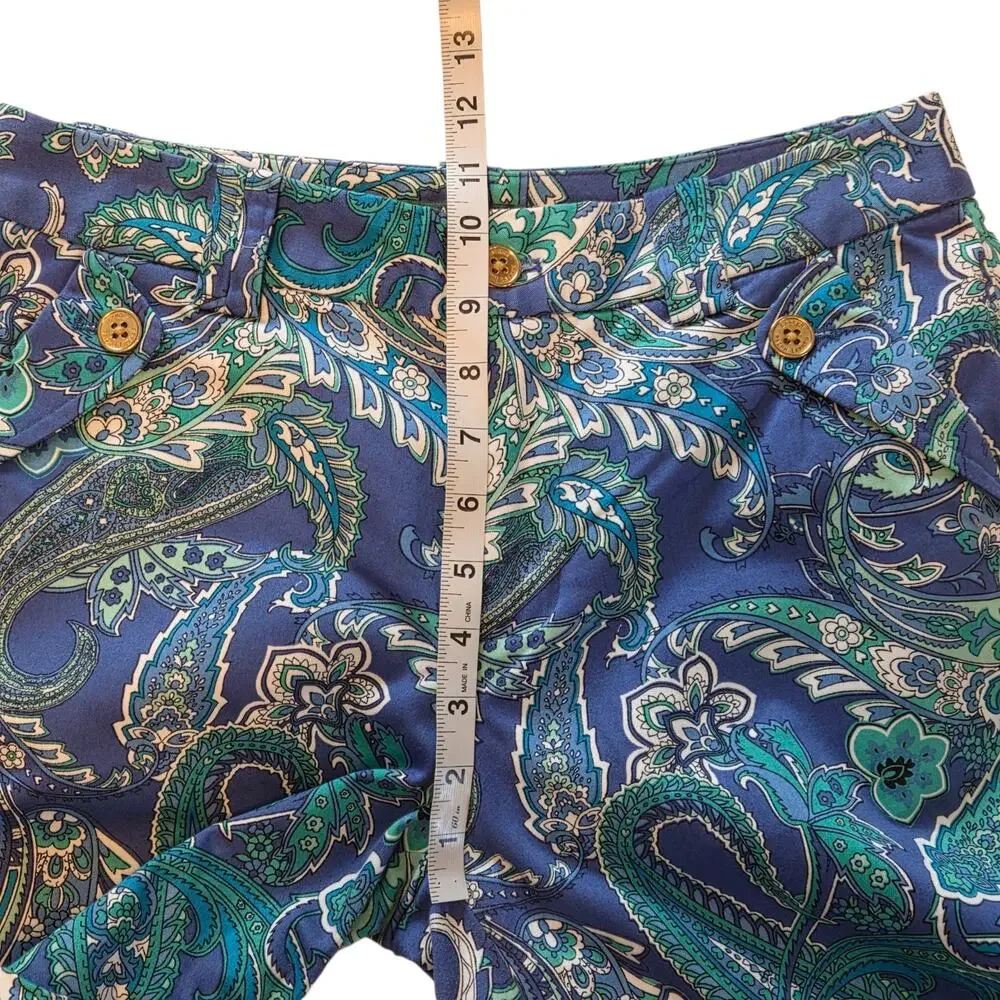 Lauren Ralph Lauren Shorts, Blue Green Paisley, Cuffed, Gold Buttons sz 4